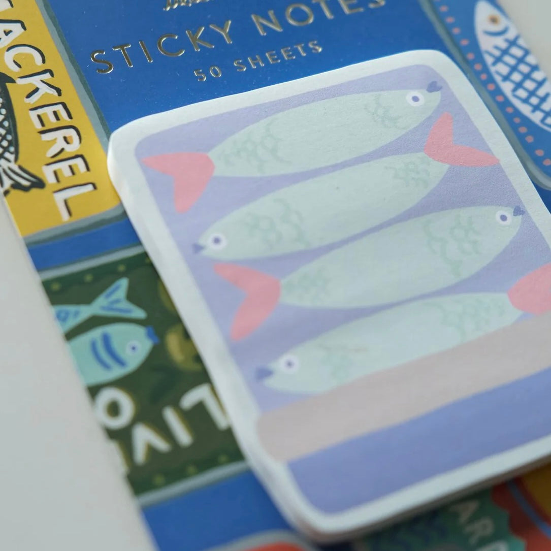 sticky note pad | tinned fish