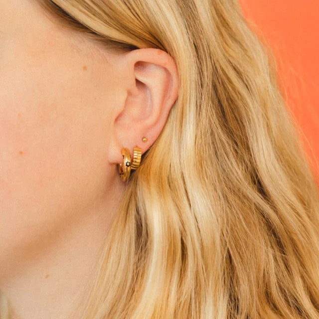 white daisy chunky rounded hoop earrings | gold