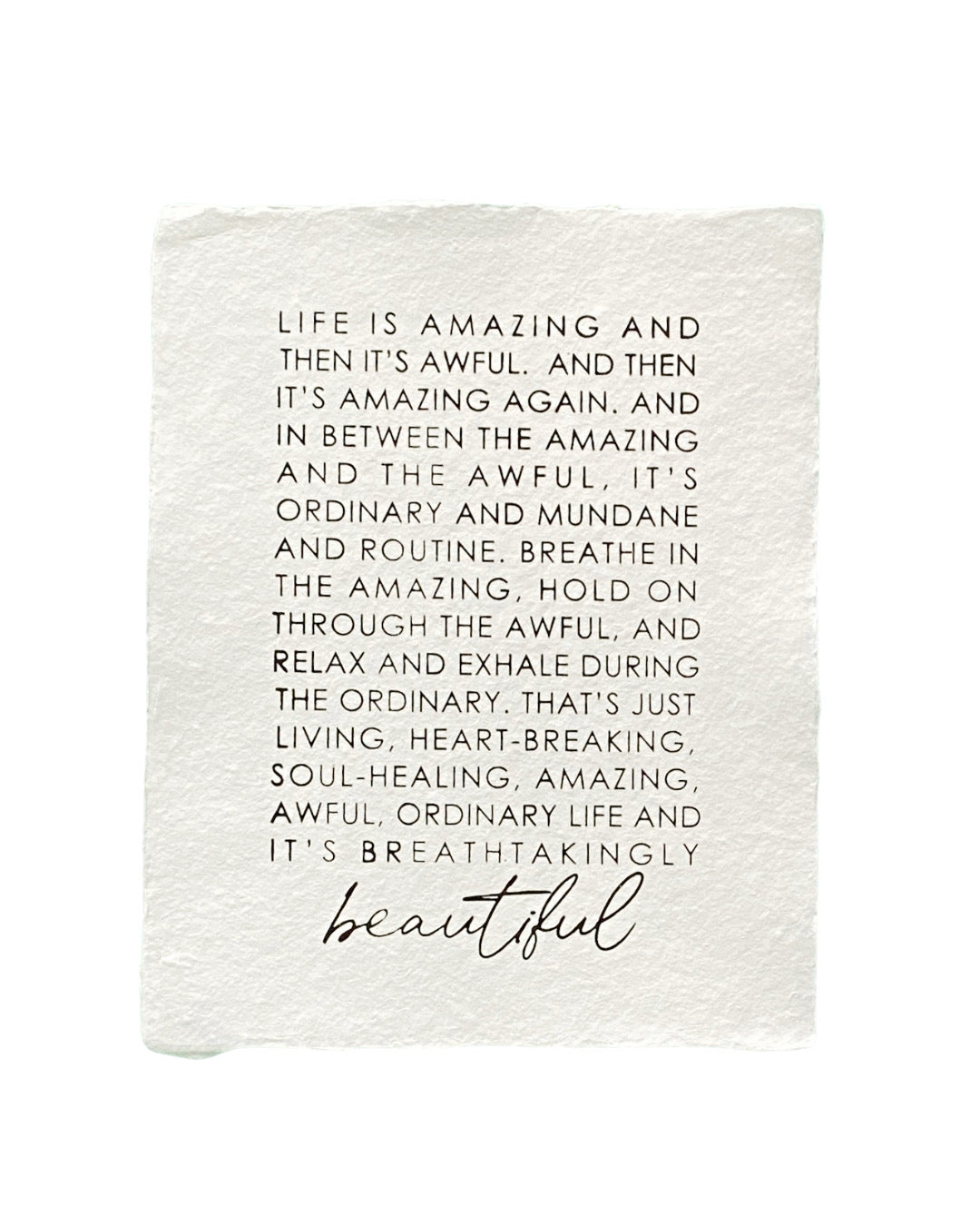'life is amazing' handmade paper print