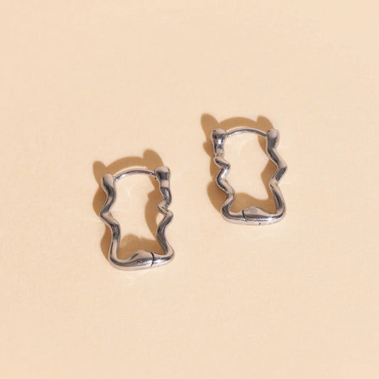 squiggly rounded hoop earrings | silver