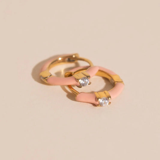 peach color pop crystal hoop earrings | gold