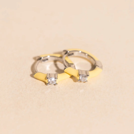 cream color pop crystal hoop earrings | silver