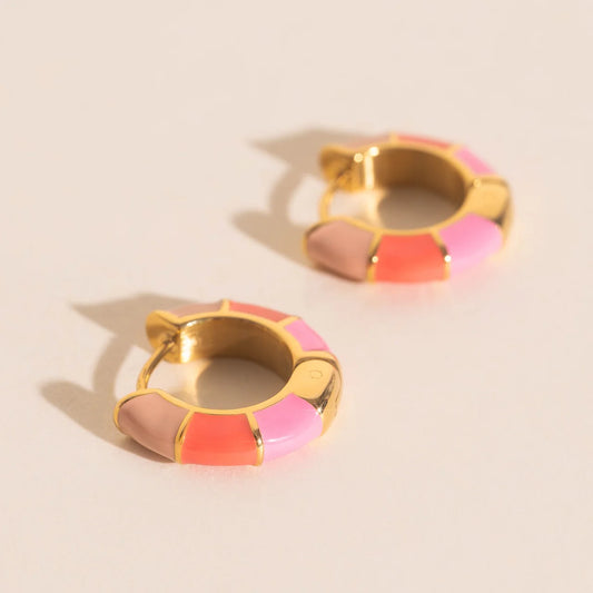 color block chunky rounded hoop earrings | gold
