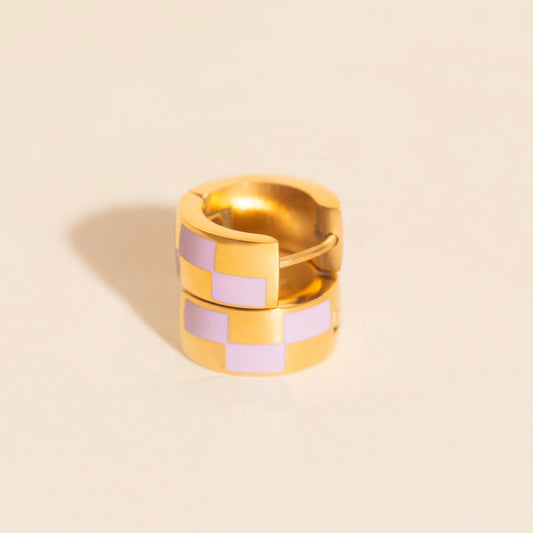lavender block chunky hoop earrings | gold