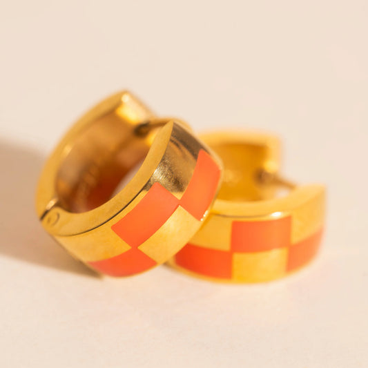 coral block chunky hoop earrings | gold