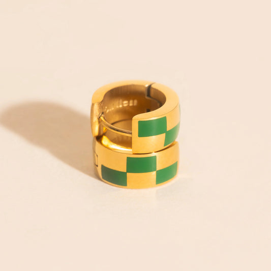 green block chunky hoop earrings | gold