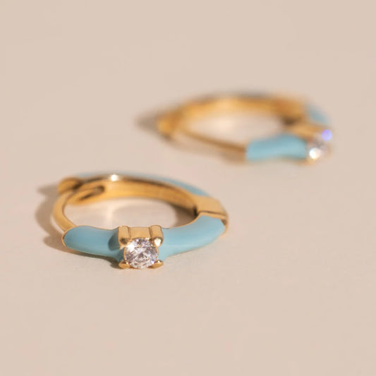 powder blue color pop crystal hoop earrings | gold