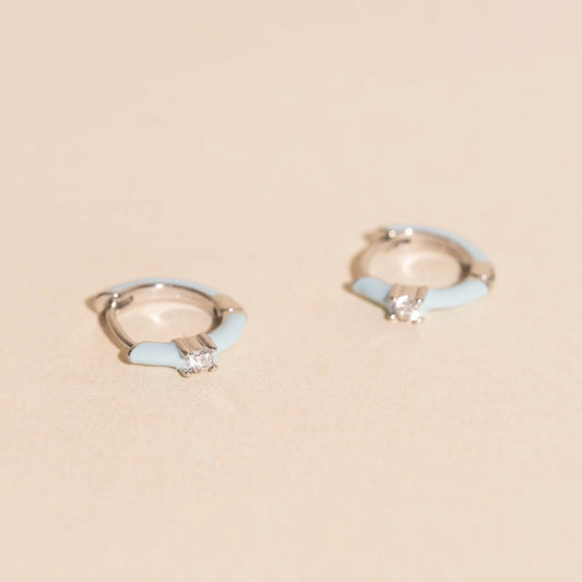 powder blue color pop crystal hoop earrings | silver
