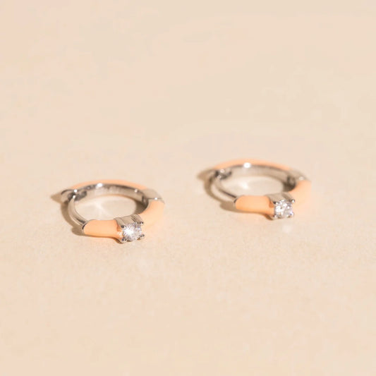 peach color pop crystal hoop earrings | silver
