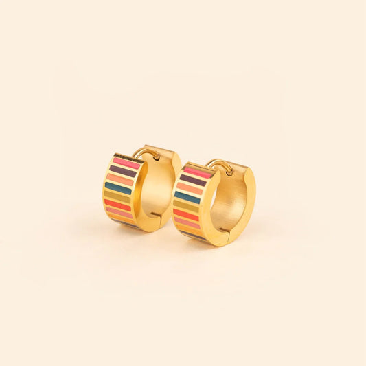 striped chunky hoop earrings | gold