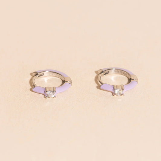 lilac color pop crystal hoop earrings | silver