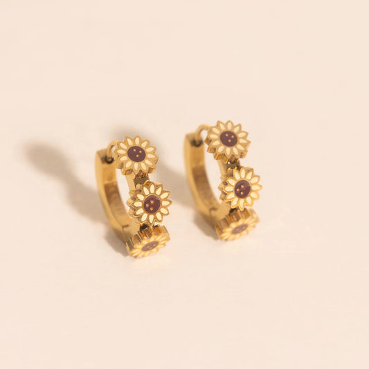 sunflower 3D hoop earrings | gold