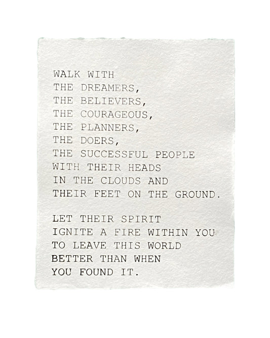 'walk with the dreamers' handmade paper print